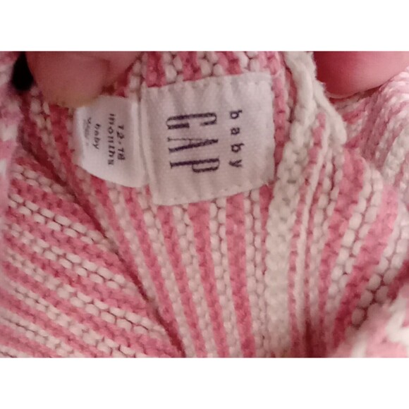 Baby Gap Garter Sweater Cardigan Pink White Striped Girls Size 12-18 Months - Picture 6 of 8